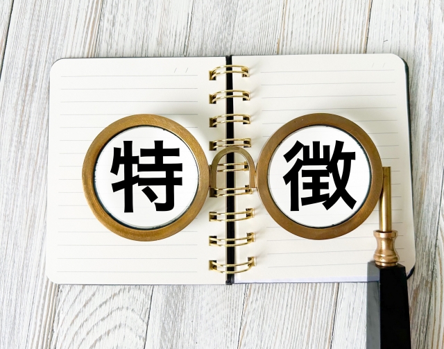 特徴の文字列と眼鏡